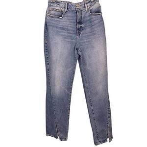 Good American 10/30 Blue High-Waisted Distressed Jeans with Ankle Slits